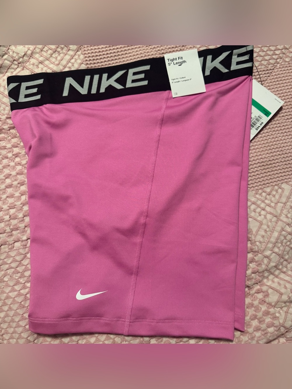 Nike Women's Hot Pink Tight-Fit Athletic Shorts with Black Elastic Waistband